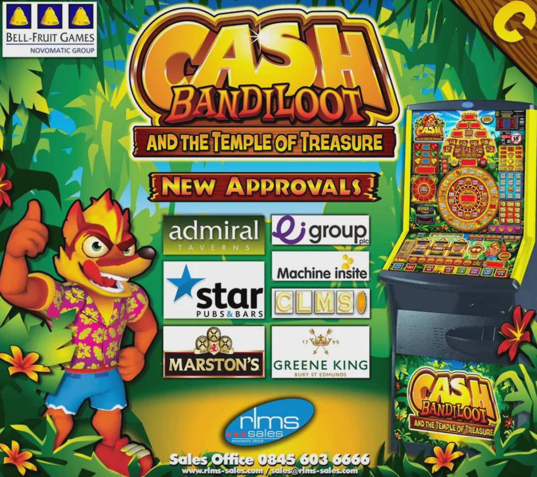 cash bandiloot - BellFruit Games Novomatic Group Cash Bandiloot And The Temple Of Treasure New Approvals admiral group Taverns pic Machine insite star Clmso Pubs & Bars Marston'S Greene King Bury St Edmunds 4 5 6 8 150 $1 $2 $3 rlms sales Novomatic Group